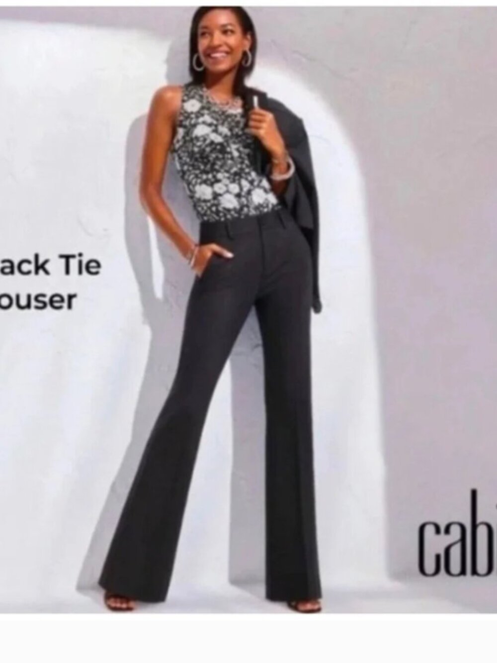 Cabi Black Tie Trousers Size 4 Wide Leg #6042